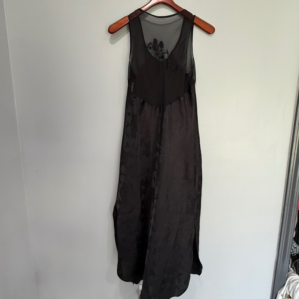 Cinema Etoile Vintage Black Mesh Floral Embroidered Slip Dress Small Made in USA